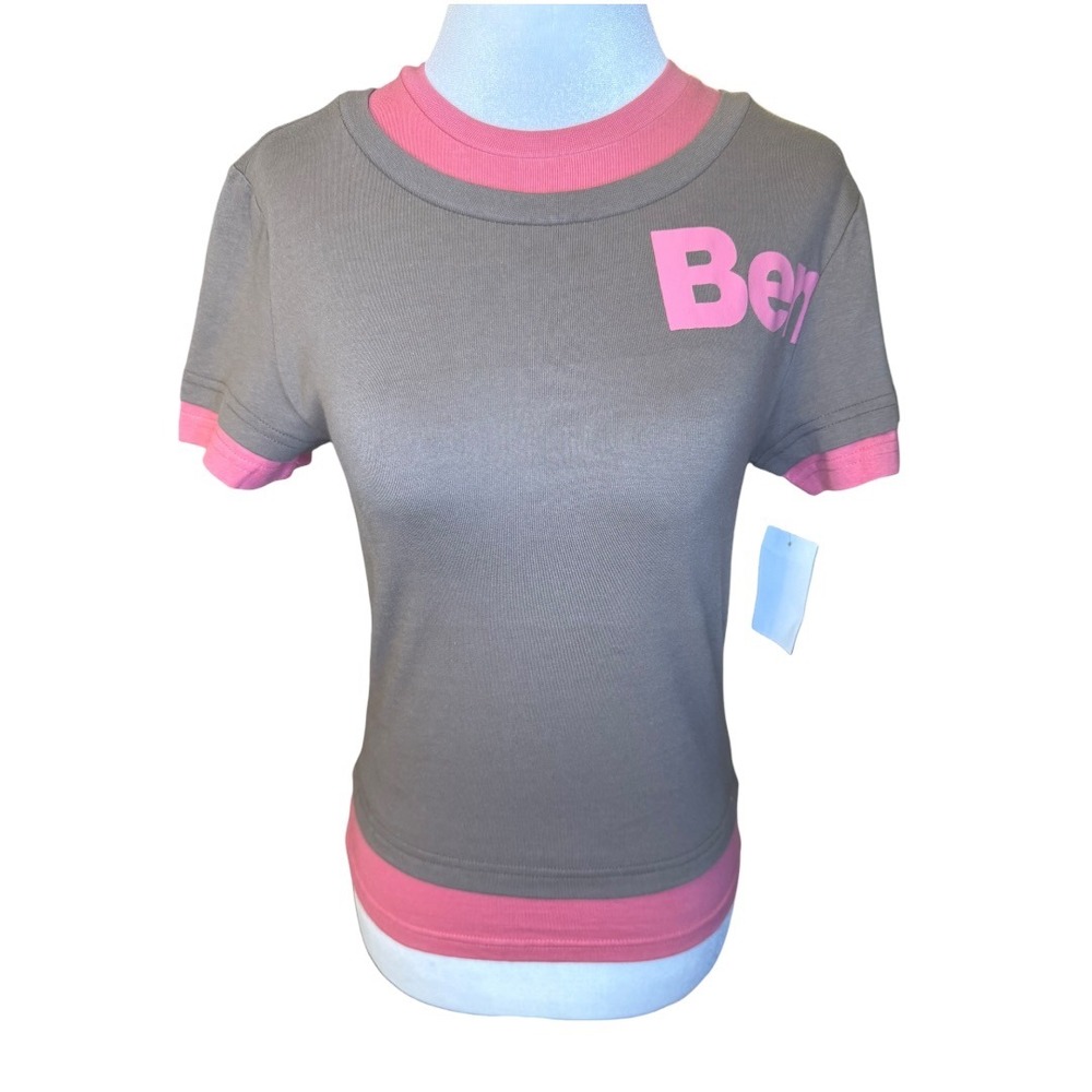 Bench Studio Collection Womens XS Brown Pink Layered Look Logo T-Shirt BLGH10456